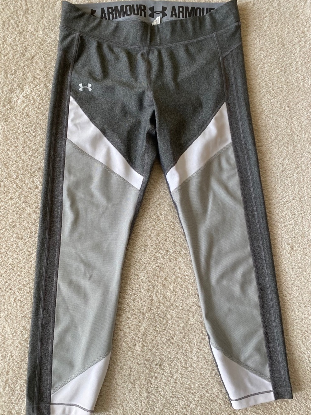 Under Armour Heatgear Women’s Compression Leggings Colorblock Grey White Size S